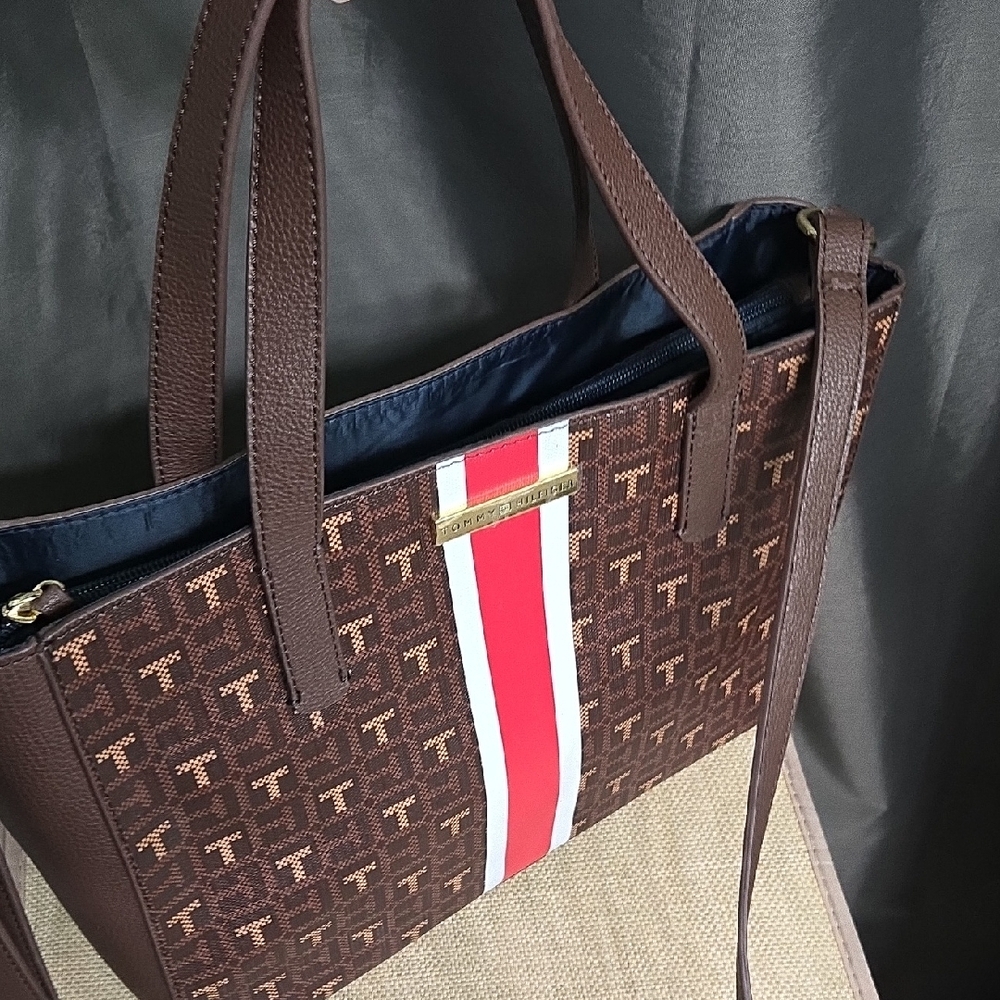 Tommy Hilfiger Brown and Red Tote Bag - Picture 9 of 10